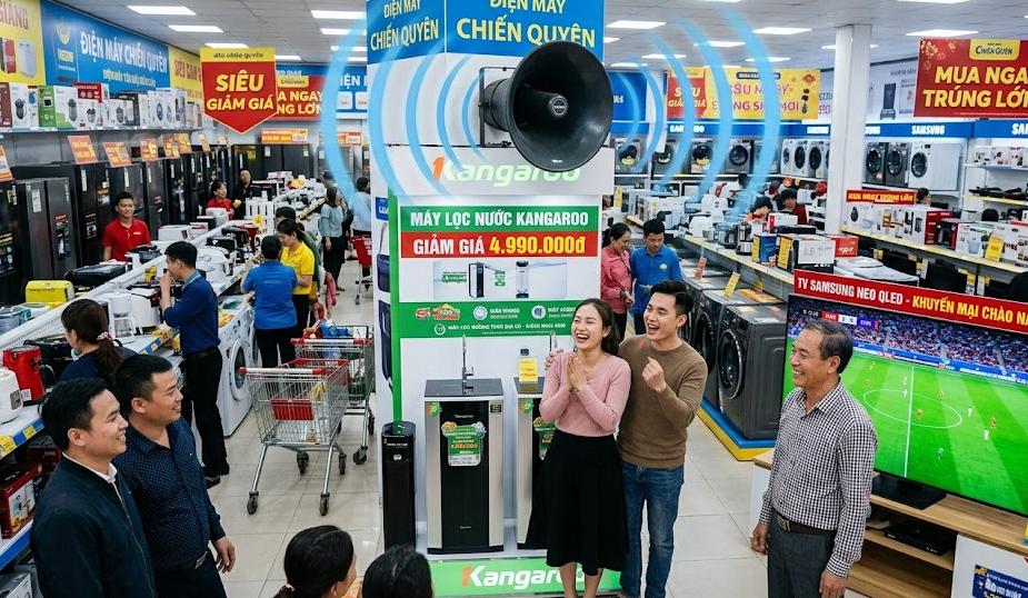 Dịch vụ thu âm phát loa siêu thị điện máy giúp thu hút khách hàng tham quan và mua sắm tại Điện máy Chiến Quyên.